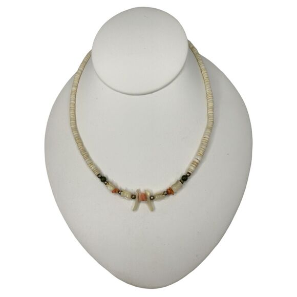 Native American Carved Mother Of Pearl Birds & Tulip Fetish Necklace 17" Puka - Picture 2 of 10